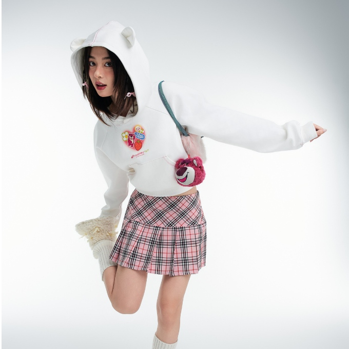Áo Nỉ Mũ BOO Crop Trái Tim In Hình Gấu Lotso Trái tim