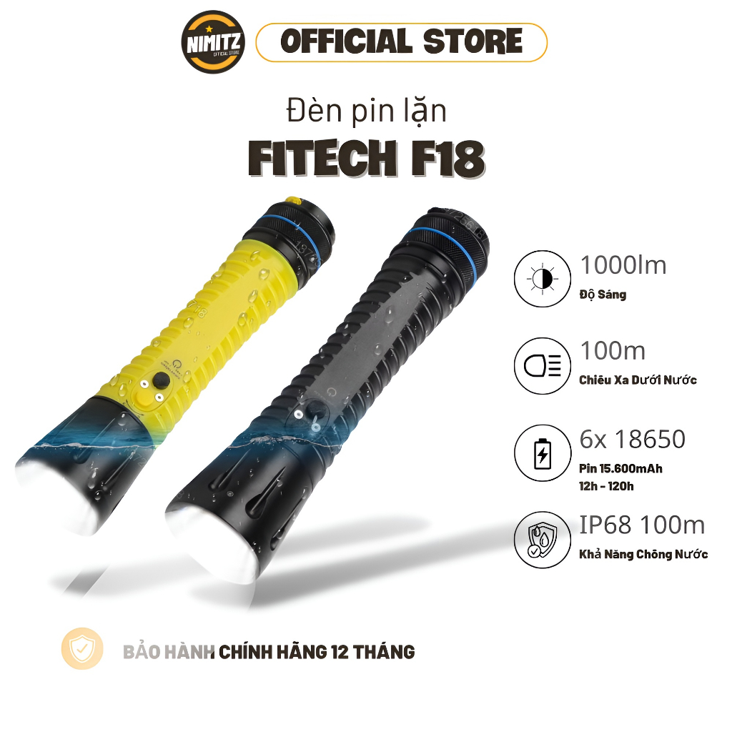 FITECH F18 Scuba Diving Flashlight 1000 Lumen Built-in 15600mAh/21000m