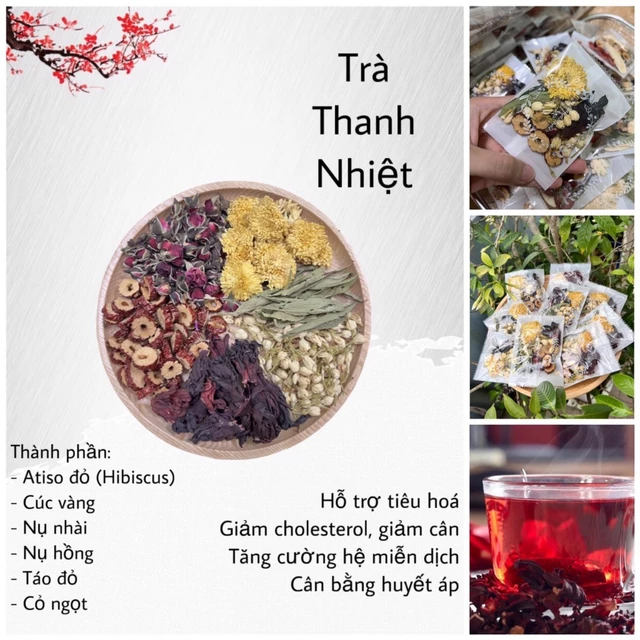 Trà Thanh Nhiệt (Hộp 30 gói) Hỗ trợ tiêu hoá, giảm cholesterol, giảm cân, cân bằng huyết áp, tăng cường hệ miễn dịch