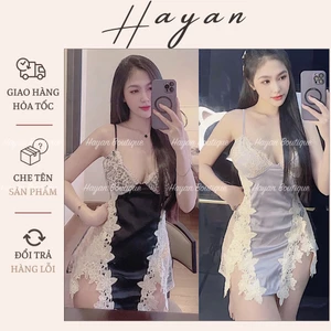 HT93 Váy ngủ sexy lụa xẻ đùi tôn dáng kèm ĐỆM LÓT,đầm ngủ lụa phối ren hoa nổi sang chảnh HT93