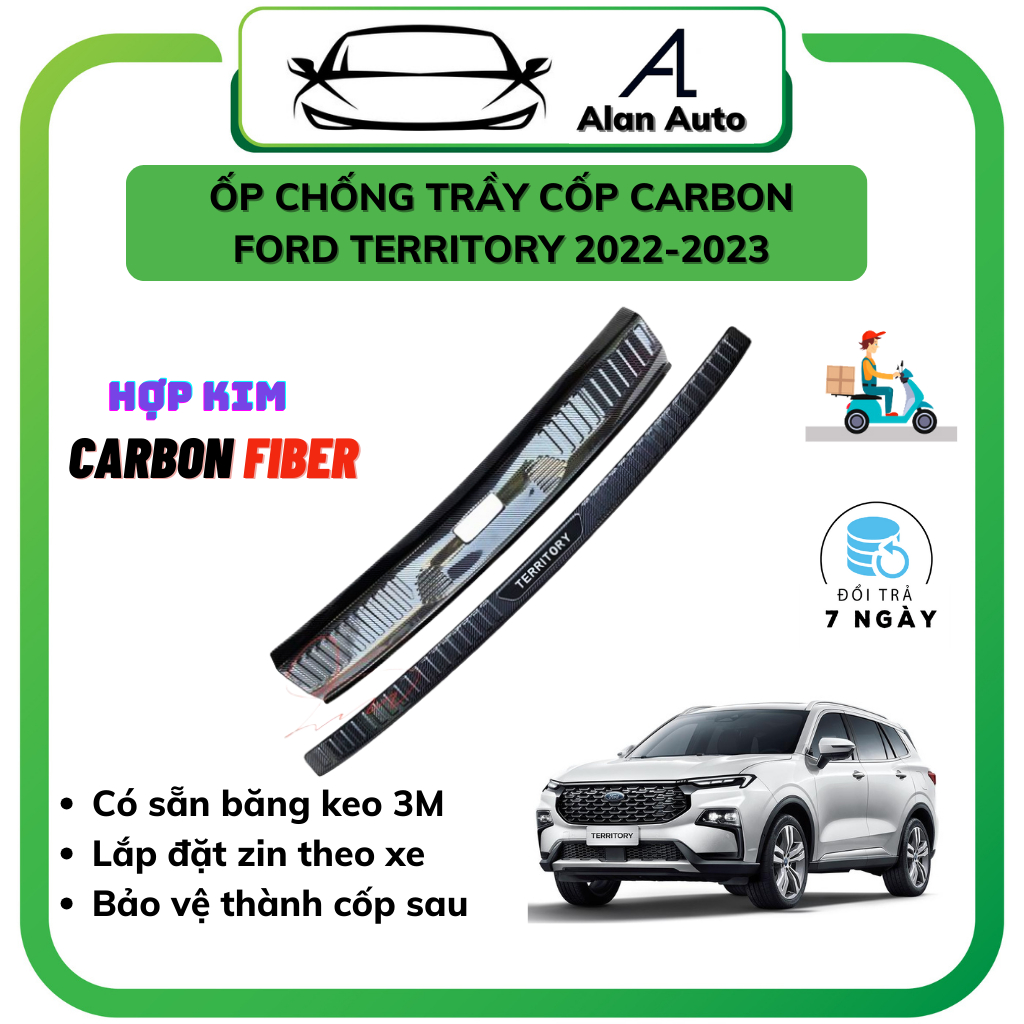 Ốp chống trầy cốp xe Ford Territory 2022-2024, Ốp trầy cốp Territory Mẫu Carbon chống xước cao cấp