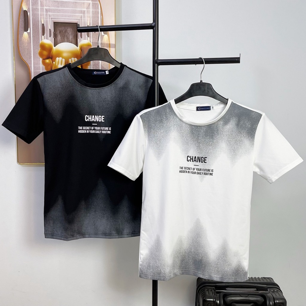 [HKT.12] Áo Thun Phông Nam In chữ, loang màu, vai vải cotton mịn co dãn thoáng mát, Menswear Top