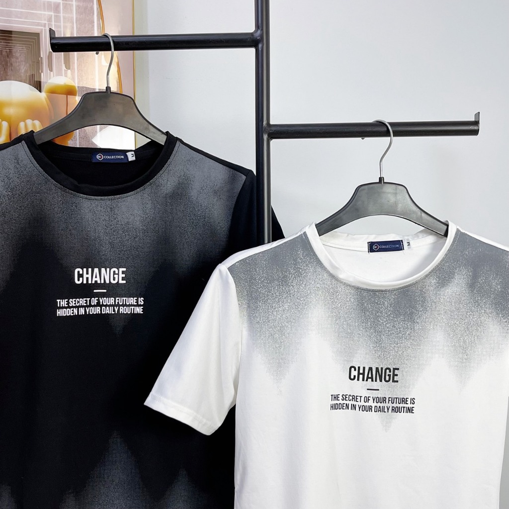 [HKT.12] Áo Thun Phông Nam In chữ, loang màu, vai vải cotton mịn co dãn thoáng mát, Menswear Top