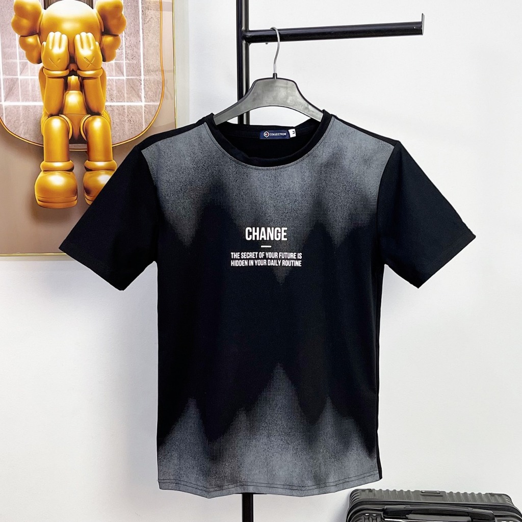 [HKT.12] Áo Thun Phông Nam In chữ, loang màu, vai vải cotton mịn co dãn thoáng mát, Menswear Top