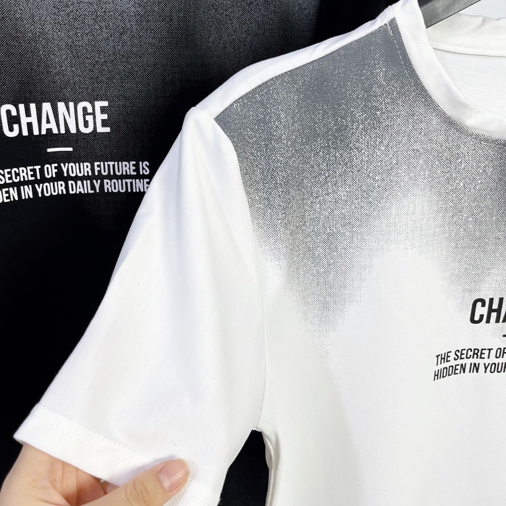 [HKT.12] Áo Thun Phông Nam In chữ, loang màu, vai vải cotton mịn co dãn thoáng mát, Menswear Top