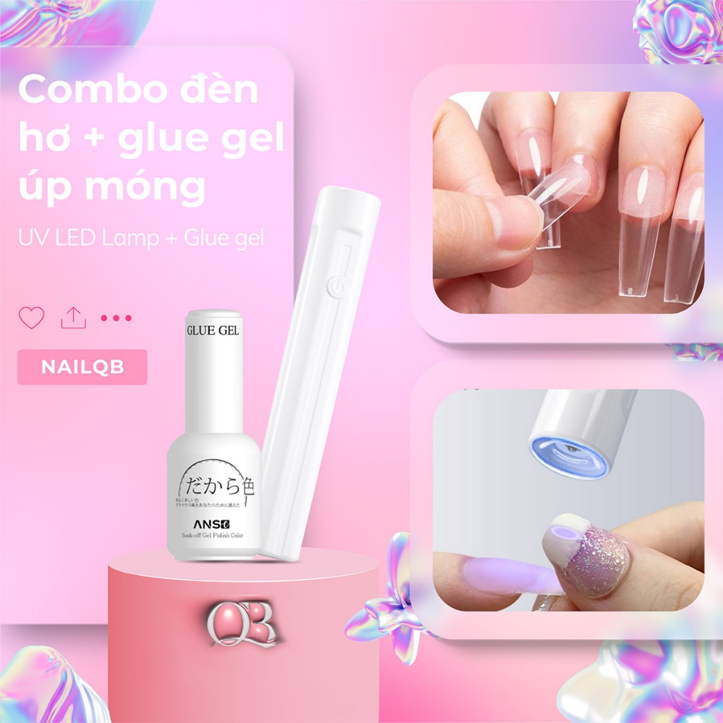 Combo Glue Gel ANSC gel úp móng + đèn hơ gel pin sạc 3w | Shopee Việt Nam
