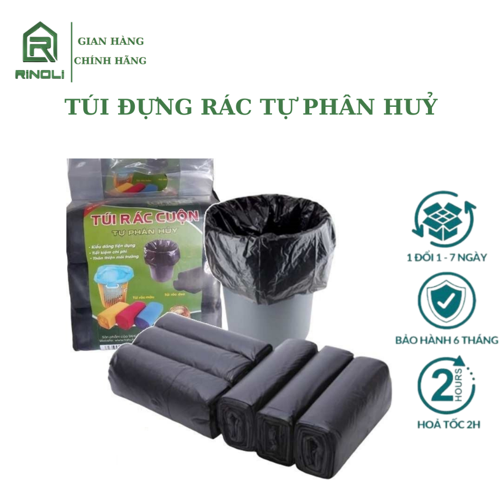 Set 3 cuộn túi đựng rác tự phân hủy size 55x65 cm bảo vệ môi trường ...
