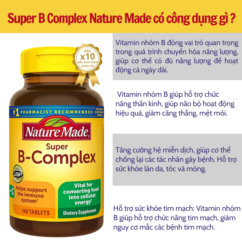 Combo Bổ Sung Vitamin B Nature Made Super B-Complex Giúp Tăng Cường ...