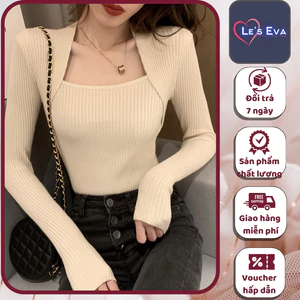 Áo lên nữ cổ vuông tay dài len gân tăm dáng ôm body sang chảnh quyến rũ kiểu Hàn Quốc AL04 - LEEVA OFFICIAL