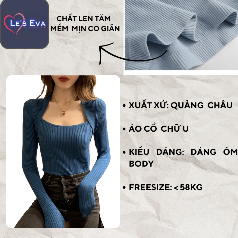 Áo lên nữ cổ vuông tay dài len gân tăm dáng ôm body sang chảnh quyến rũ  kiểu Hàn Quốc AL04 - LEEVA OFFICIAL