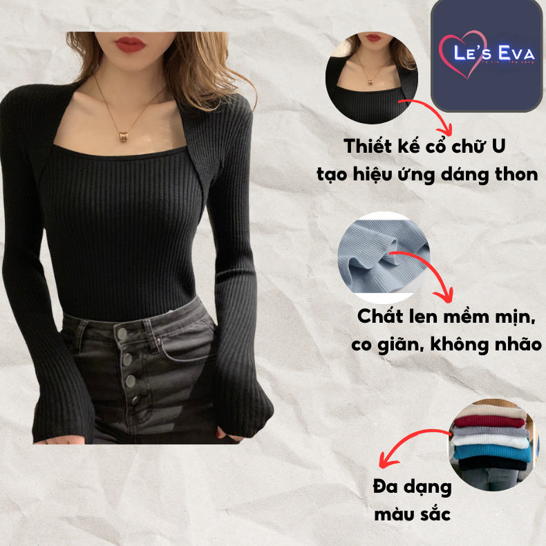 Áo lên nữ cổ vuông tay dài len gân tăm dáng ôm body sang chảnh quyến rũ  kiểu Hàn Quốc AL04 - LEEVA OFFICIAL