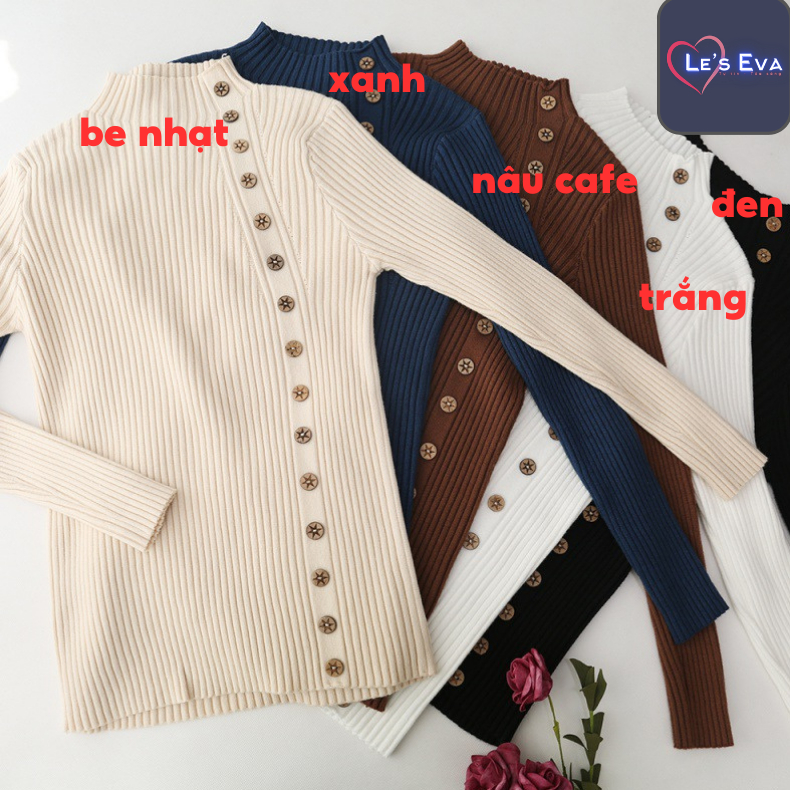 Áo Len Nhung Dài Tay ôm body Cổ 3P Cúc Đẹp, Áo len dệt kim cổ lọ Phá Cách ôm body Thu Đông  AL06 - LEEVA OFFICIAL