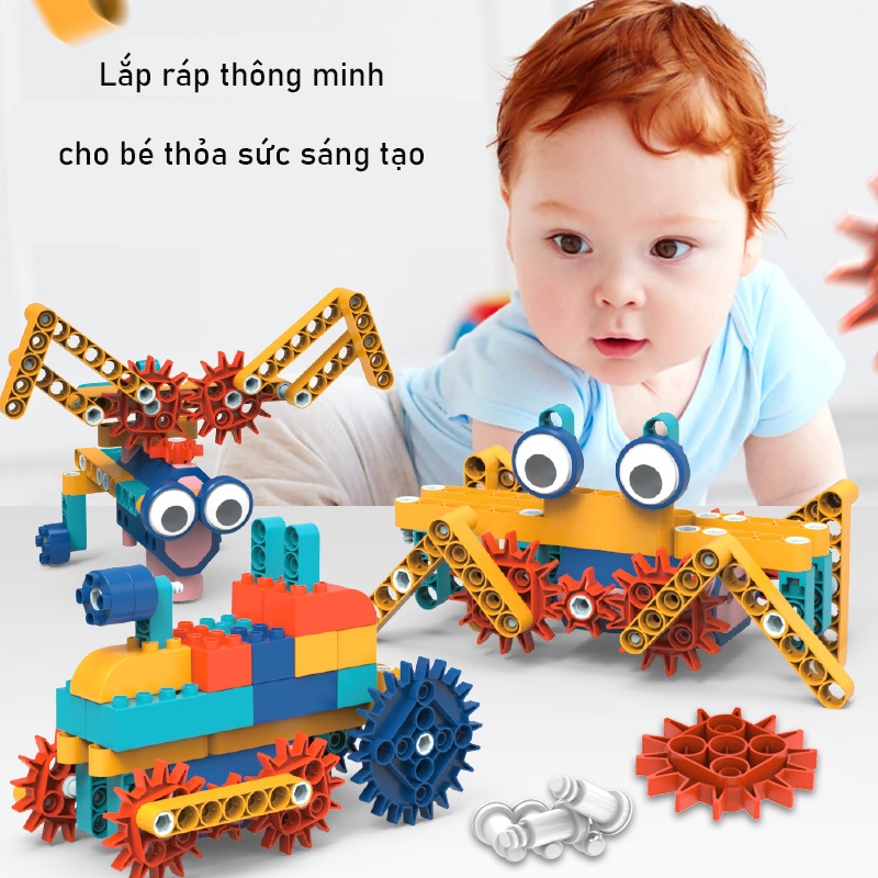 180 Chi Tiết - Bộ lắp ghép robot có động cơ điện chuyển động, Lắp ráp kĩ thuật điện tăng khả năng tư duy sáng tạo cho bé