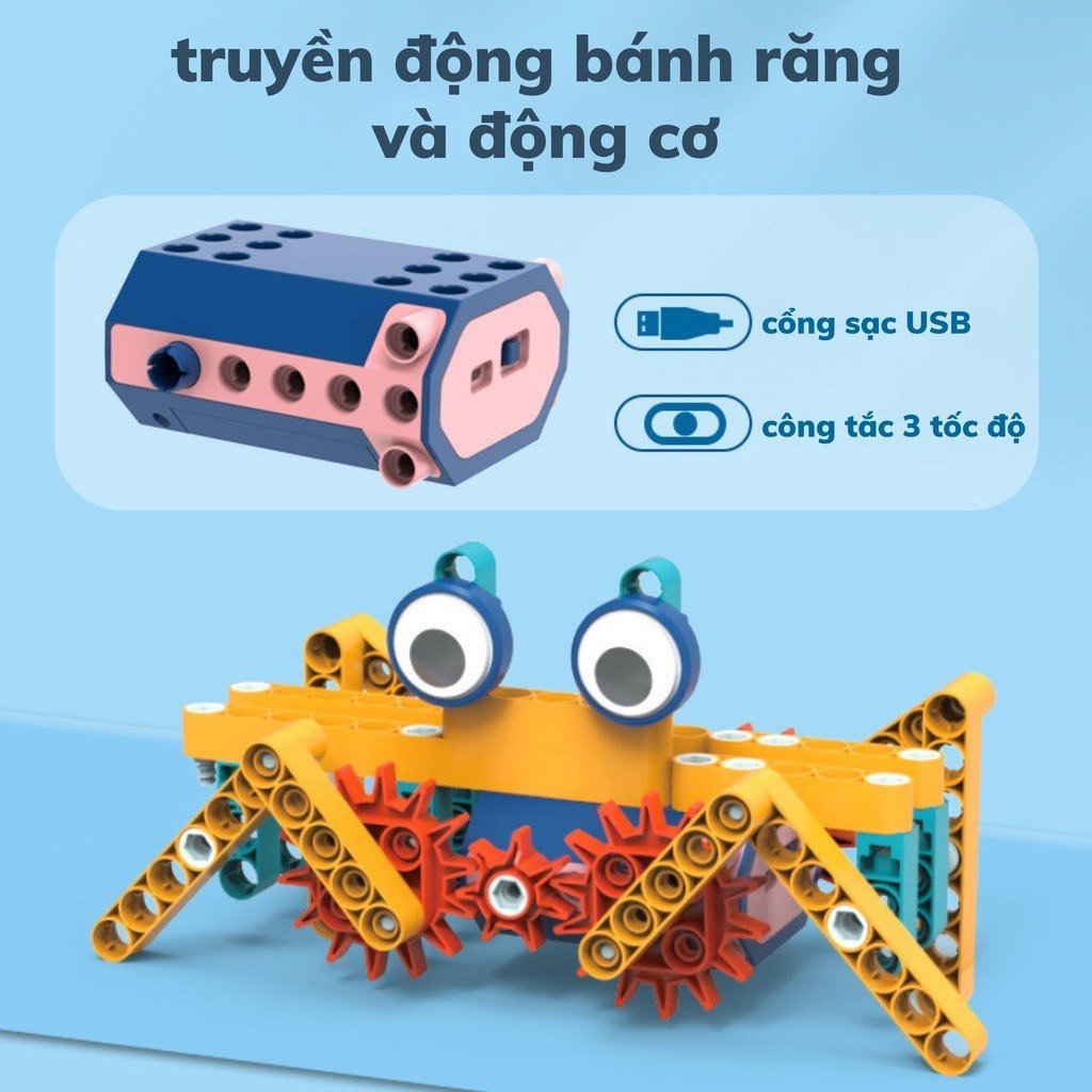 180 Chi Tiết - Bộ lắp ghép robot có động cơ điện chuyển động, Lắp ráp kĩ thuật điện tăng khả năng tư duy sáng tạo cho bé