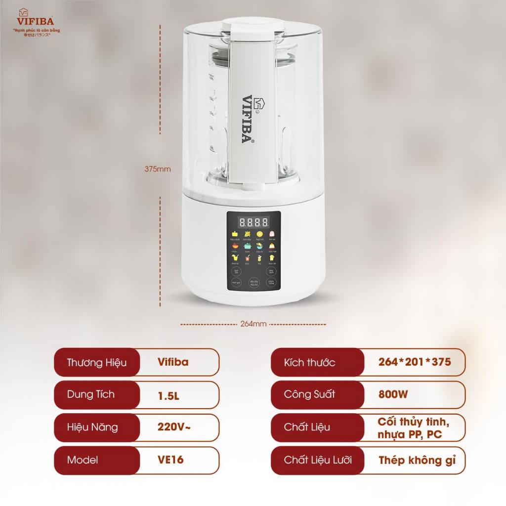 Ảnh Máy Làm Sữa Hạt Chống Ồn 15in1 Chính Hãng Vifiba, Máy Xay Nấu Đa Năng, Nấu Cháo, Hầm, Súp, VE16 2