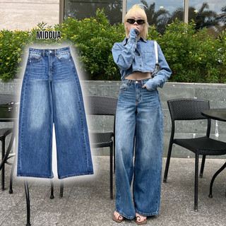 MIDDUA - JN176 Quần jean suông rộng ống mẫu 1m66 51kg mang size M