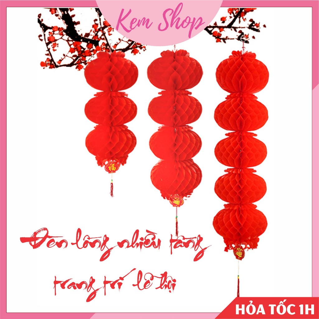 Đèn lồng đỏ nhiều tầng chống nước trang trí lễ hội, trang trí đám cưới - K374
