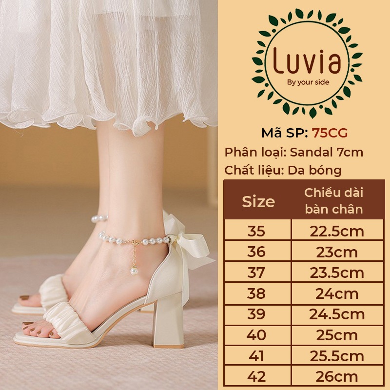 Giày cao gót nữ đế vuông 7cm thắt nơ màu trắng