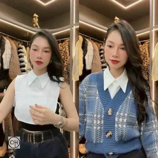Áo cổ sơ mi(Giả cổ sơ mi) Phối áo nỉ-ÁO len Siêu đẹp