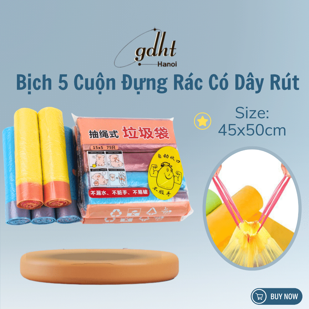 Combo 5 Túi đựng rác dây rút tự phân hủy 1 cuộn/15 túi kích thước ...