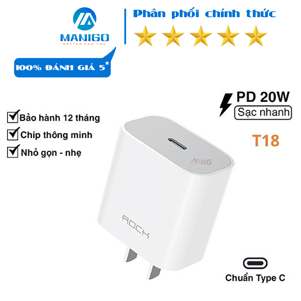 Ảnh Củ sạc nhanh PD 20W Rockspace T18 cổng ra typeC - hàng chính bảo hành 12 tháng 1 đổi 1 1