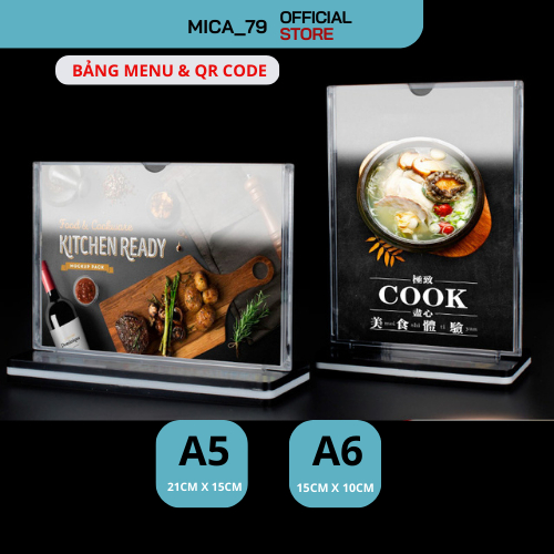 Menu mica A5,A6 ngang,kệ menu để bàn (15 x 21cm) và (10 x 15cm ...
