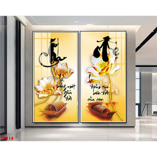 Tranh Treo Tường Chữ Thư Pháp Cha Mẹ (50x100cmx2) - Tranh Laminate Tráng Gương