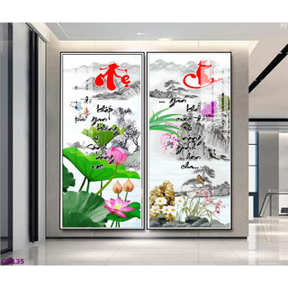 Tranh Treo Tường Chữ Thư Pháp Cha Mẹ (50x100cmx2) - Tranh Laminate Tráng Gương