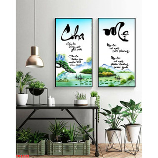Tranh Treo Tường Chữ Thư Pháp Cha Mẹ (50x100cmx2) - Tranh Laminate Tráng Gương