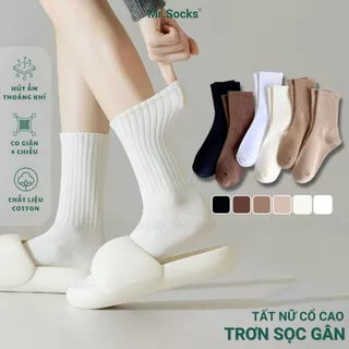 Tất nữ cổ cao Mr.Socks mẫu sọc gân, vớ cổ cao trơn màu chất vải co giãn 4 chiều, dày dặn thoáng khí - OAS-1701-1DOI