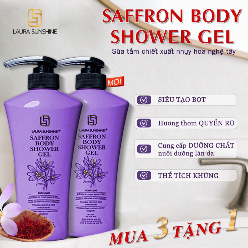 ( Mua 3 Tặng 1 ) Sữa Tắm Saffron Body Shower Gel Laura Sunshine Nhật Kim Anh