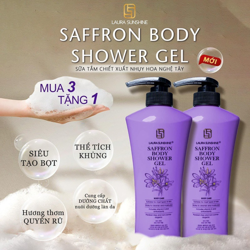 ( Mua 3 Tặng 1 ) Sữa Tắm Saffron Body Shower Gel Laura Sunshine Nhật Kim Anh