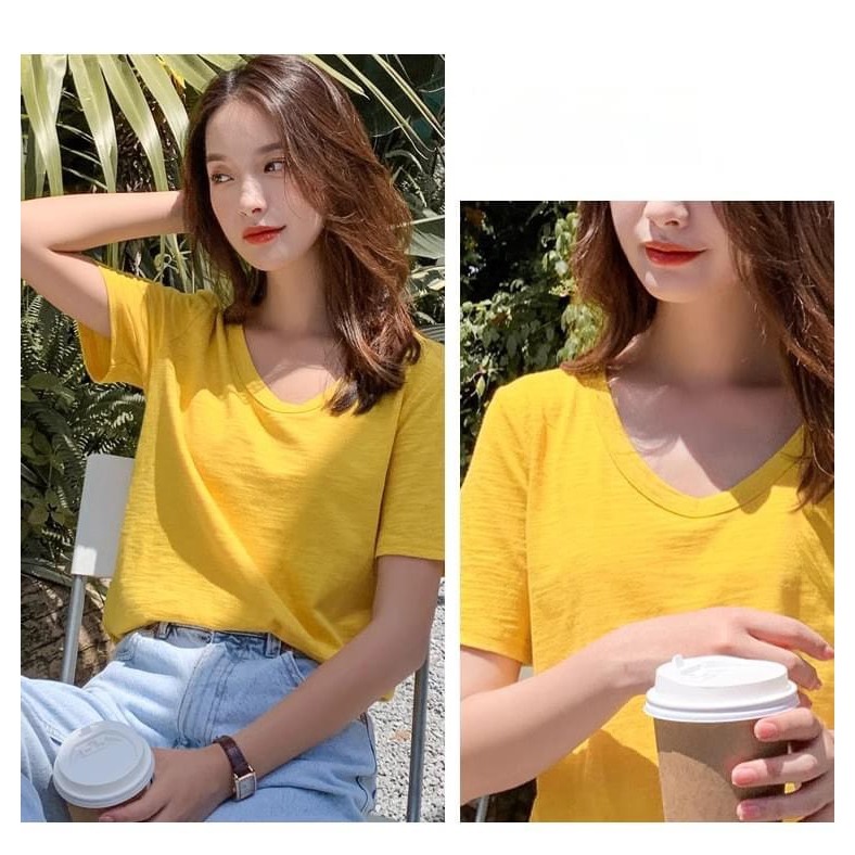 Áo thun Nữ cổ Tim JULY, Áo thun Xược cổ V dáng vừa
