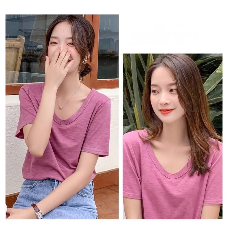 Áo thun Nữ cổ Tim JULY, Áo thun Xược cổ V dáng vừa