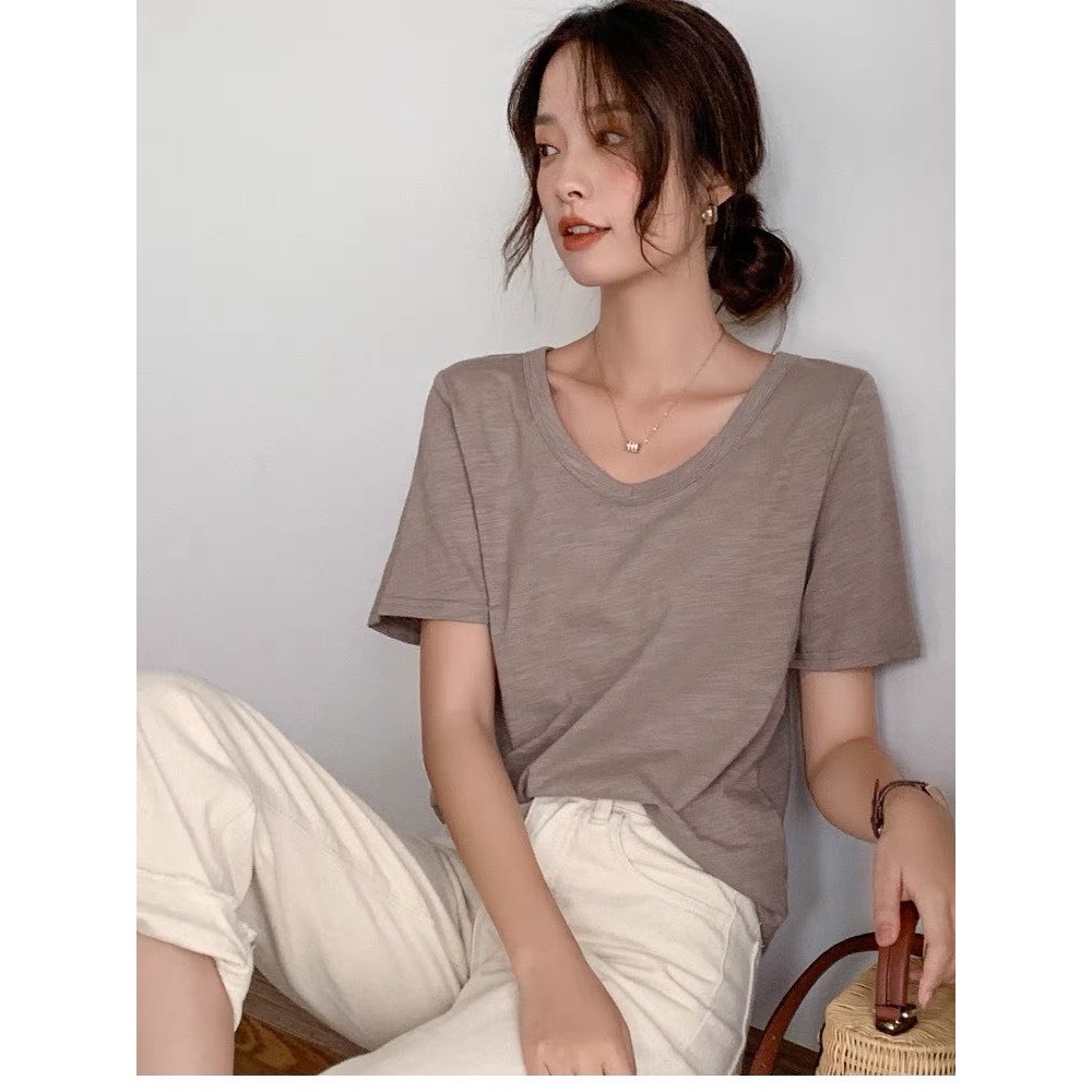 Áo thun Nữ cổ Tim JULY, Áo thun Xược cổ V dáng vừa