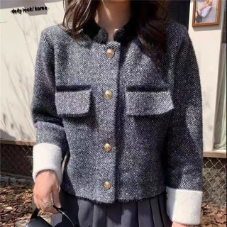 Áo khoác dạ tweed phối tay trắng Forly có đệm vai phong cách Hàn Quốc T041