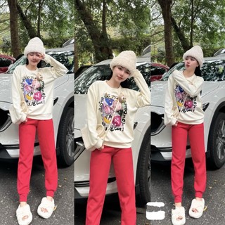 Set Bộ Đồ Nữ Thỏ Gấu Vịt Áo Nỉ 2 Da In Hoạt Hình Kèm Gấu Cài Rời Mix Quần Dài Boom Gấu Freesize