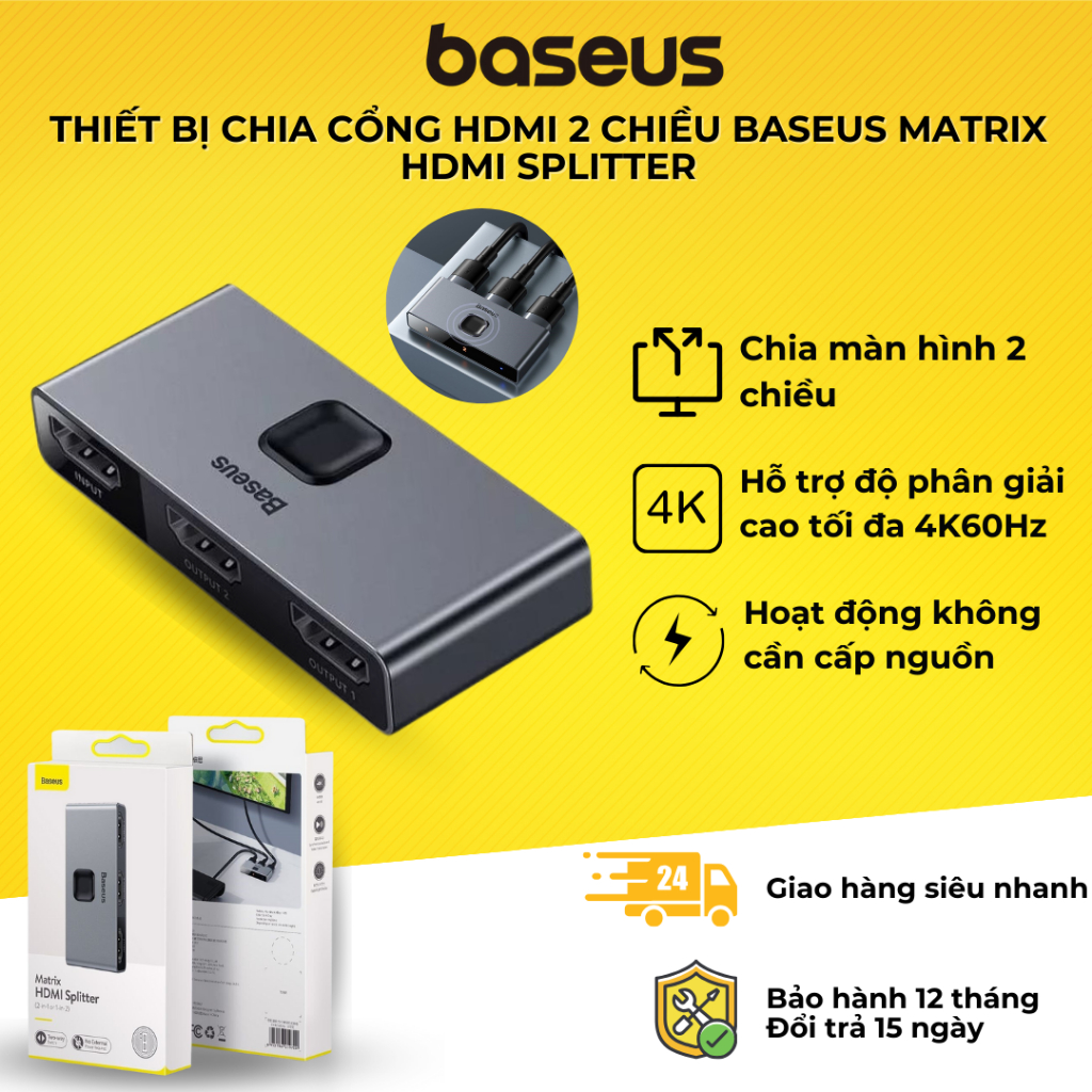 Thiết bị chia cổng HDMI 2 chiều Baseus Matrix HDMI Splitter | Shopee ...