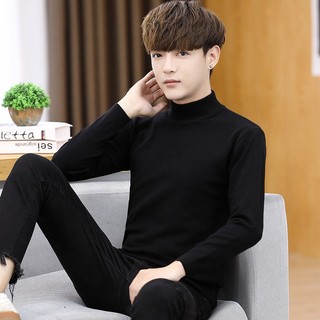 Áo len nam cổ lỡ 5cm Bigsize màu Đen Trắng Len Trơn Quảng Châu mềm mịn ABABA 5p-1920