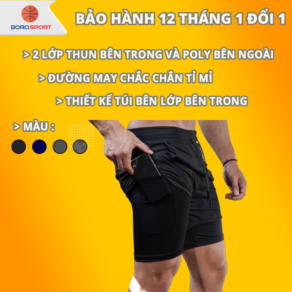 Ảnh Quần Chạy Bộ Nam Bảo Hành 12 Tháng Quần Thể Thao Nam 2 Lớp Polyester Thoáng Khí Có Túi Điện Thoại Cleacco 585 Boro Sport 1