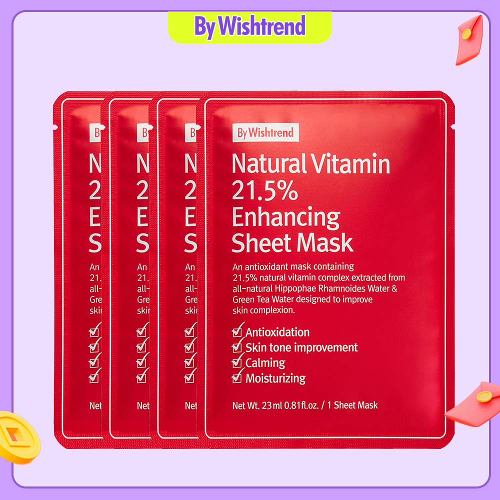 Ảnh Combo 3 Mặt Nạ Giấy Cấp Ẩm, Dưỡng Sáng Da, Mờ Thâm By Wishtrend Natural Vitamin 21.5% Enhancing Sheet Mask 23ml 1
