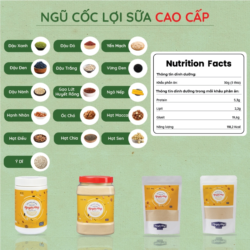 Ngũ cốc lợi sữa Nguyên Hồng – Bột ngũ cốc lợi sữa cho mẹ sau sinh từ 16 loại hạt tự nhiên cao cấp