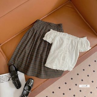 Chân váy caro nữ xếp ly dáng lửng nhiennhienvintage 	NCV00004