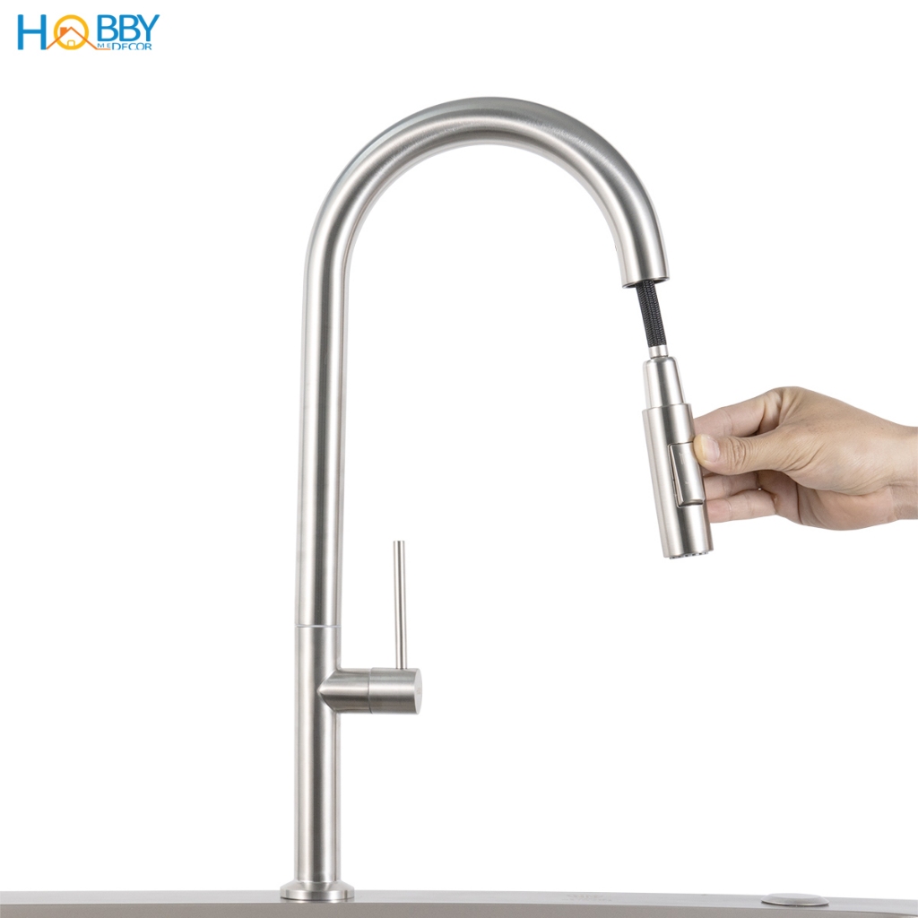 Vòi rửa chén bát dây rút lạnh 2 chế độ inox 304 Hobby home decor VDR14