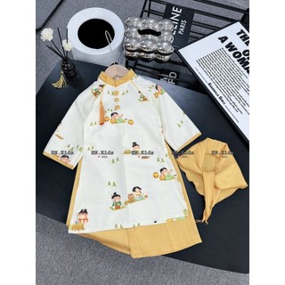Áo dài cách tân cho bé trai bé gái hoạ tiết baby, áo dài tết 2026 đôi cho bé màu vàng, trắng