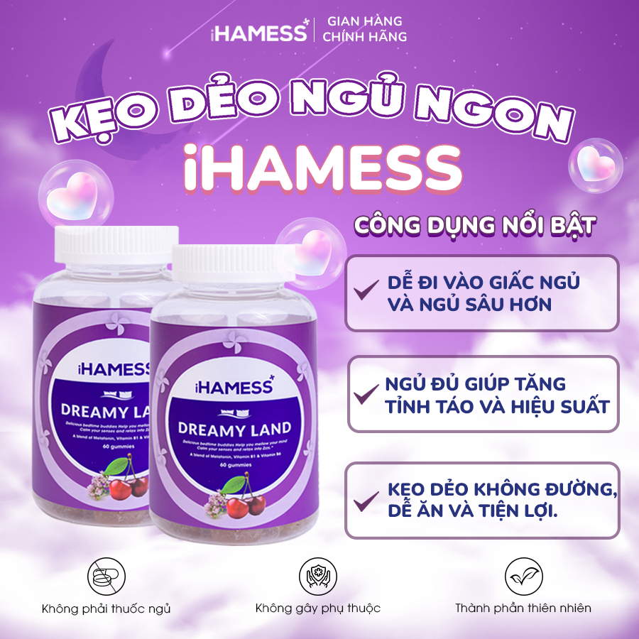 Combo Kẹo dẻo ngủ ngon iHamess, Hỗ trợ tăng cường chất lượng giấc ngủ, Dễ ngủ hơn, Sâu giấc hơn 60 viên x 4gr