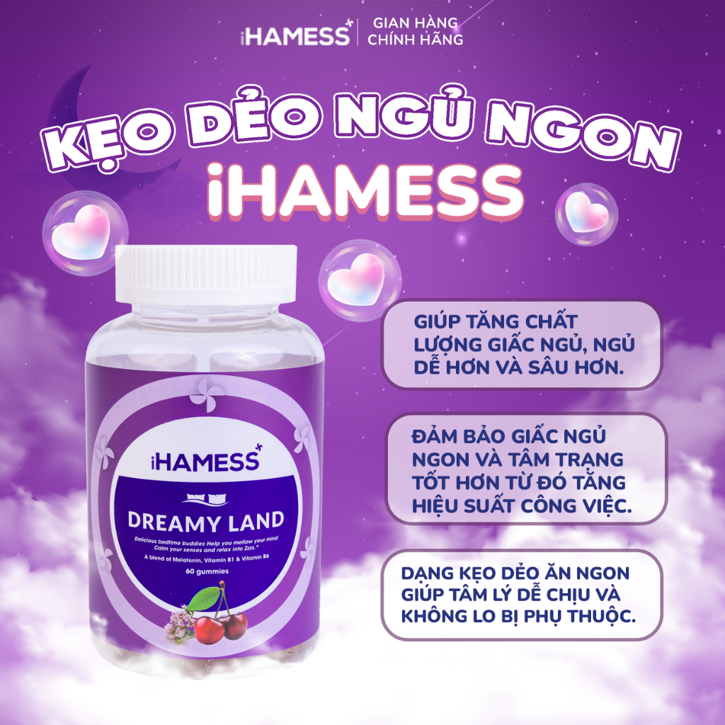 Combo Kẹo dẻo ngủ ngon iHamess, Hỗ trợ tăng cường chất lượng giấc ngủ, Dễ ngủ hơn, Sâu giấc hơn 60 viên x 4gr