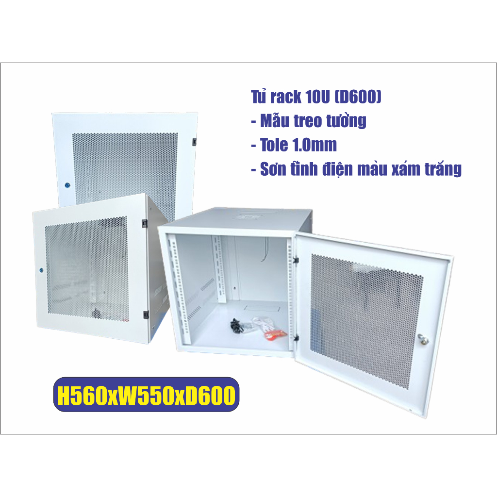 TỦ RACK (TỦ MẠNG) 10U (D600) treo tường (màu xám trắng) - mẫu treo ...