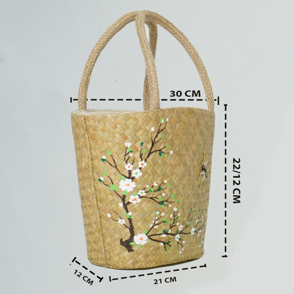 Túi Xách cói Nữ Cỏ Bàng Giá tại xưởng, Hoa trắng chuồn chuồn kim Kiểu Dáng Thời Trang Chất Lượng Tiêu Chuẩn Xuất Khẩu