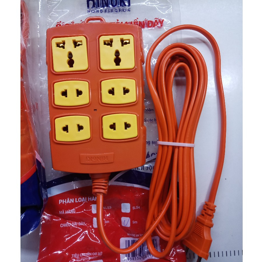 Ổ cắm điện chịu tải liền dây 6 cặp lỗ HINOKI, chịu tải cao công suất max 6000W - 30A